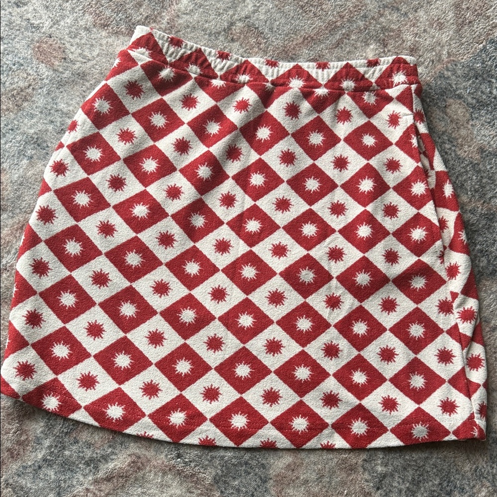 Beach riot XS Red and Cream Diamond-Print Skirt